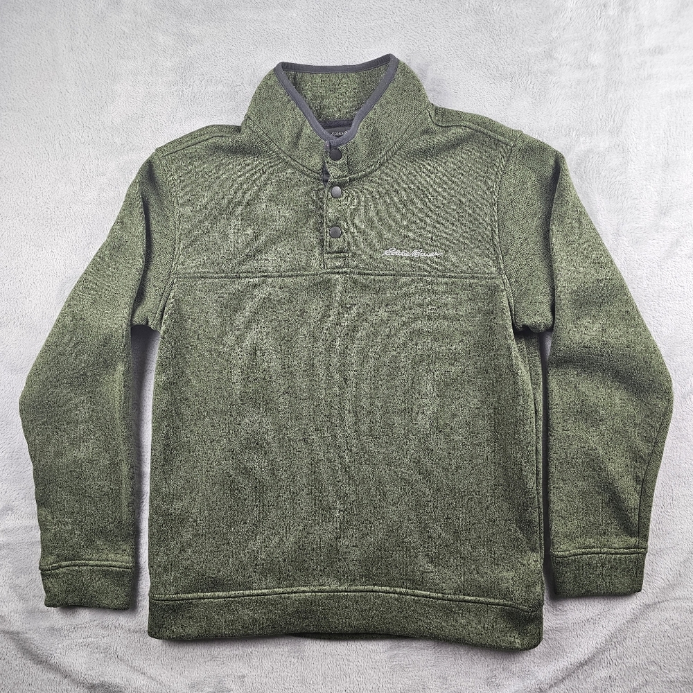Eddie Bauer Men's Radiator Fleece Snap Mock Pullover Sweater Green Size M Medium